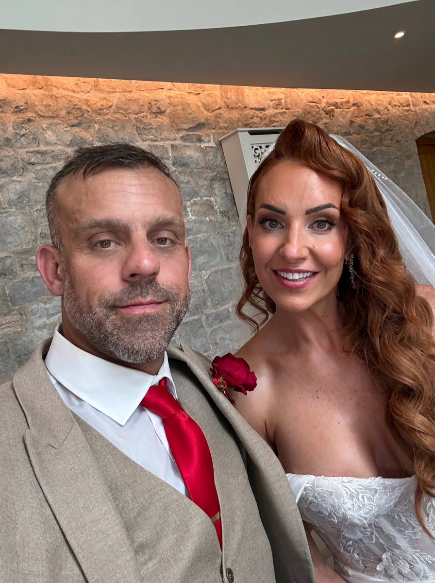 Marc and Emma on their wedding day at St Tewdrics House